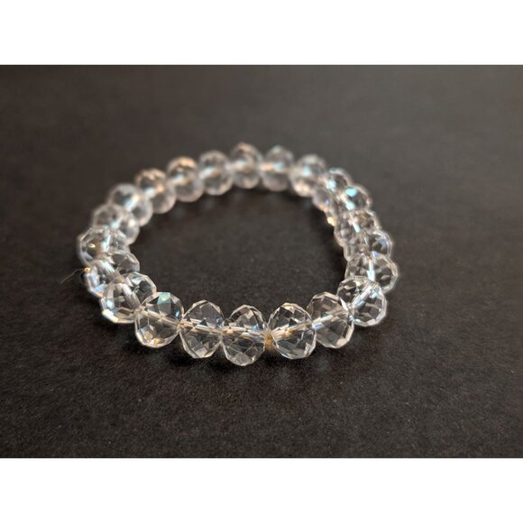Clear Crystal Glass Faceted Rondelle Bead Stretch Bracelet - Picture 2 of 4